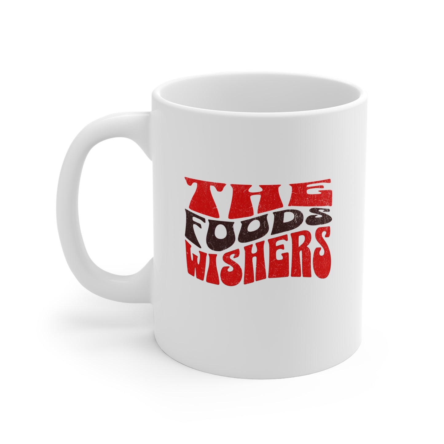 The Fools & Wishers 11oz Ceramic Mug — Retro Red Text Coffee Cup